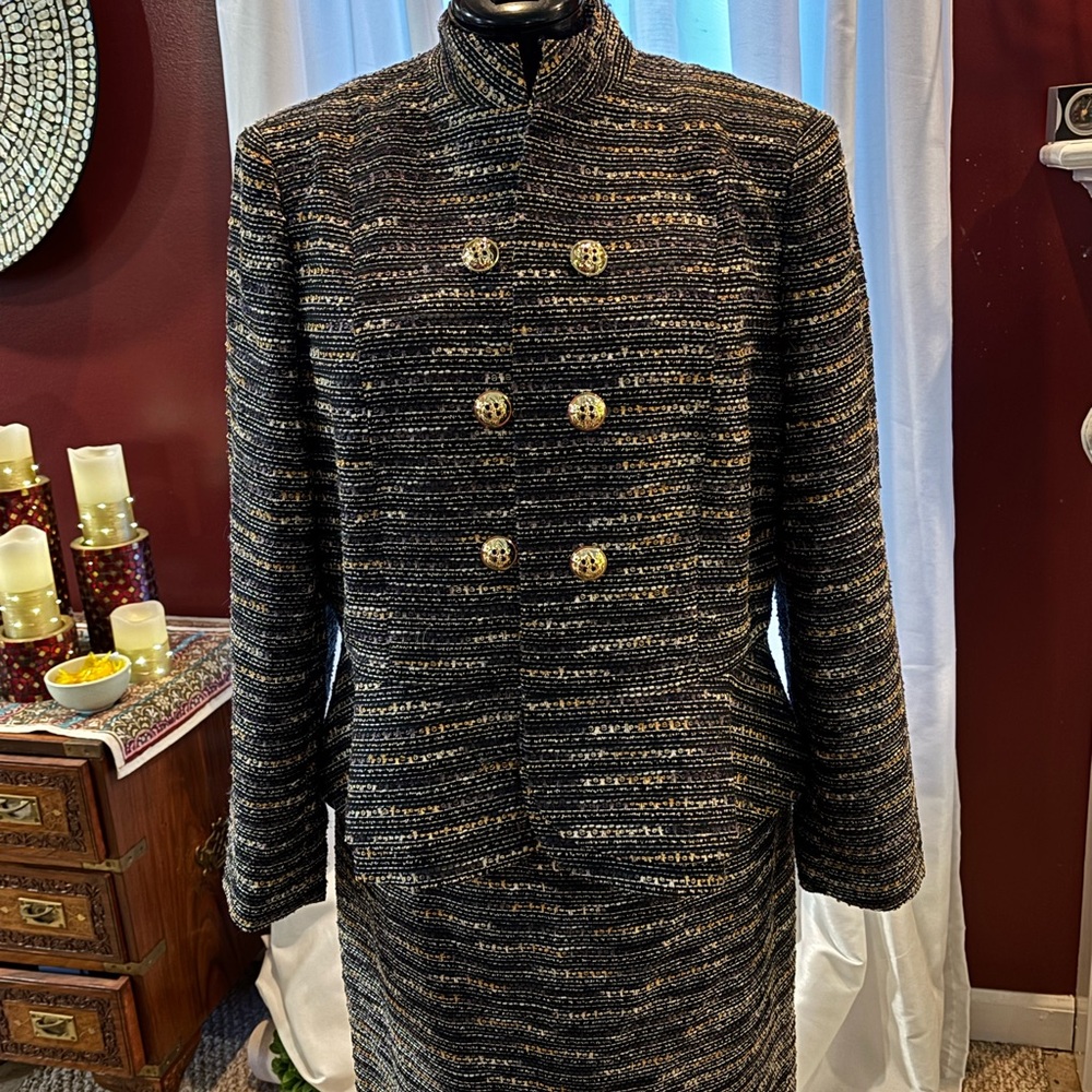 Chanel Black and Gold Tweed Coat